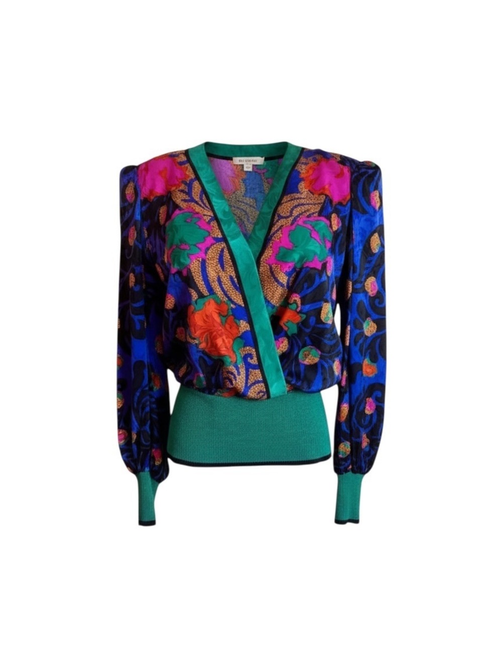 Vintage Multicolor Silk Floral Wrap-Style Top